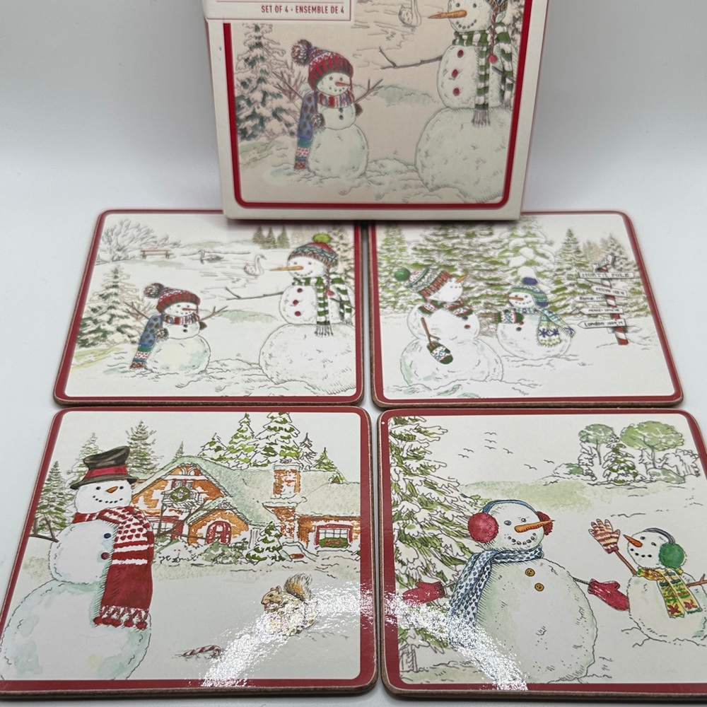Williams Sonoma Festive Snowman Coasters Set - Picture 3 of 6